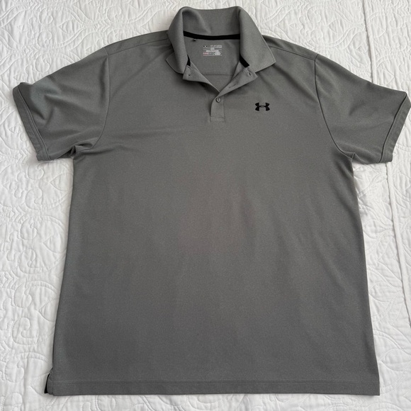 Under Armour Heat Gear Gray Polo Golf Sporty Collared Shirt Solid Men 2XL EUC - Picture 1 of 8